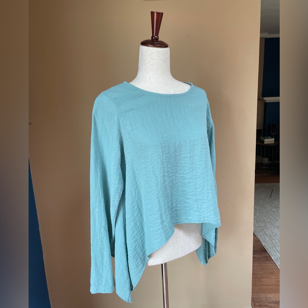 Eleven Stitch Designs Sharkbite Hem Blouse Top Small Blue‎ Coastal Lagenlook